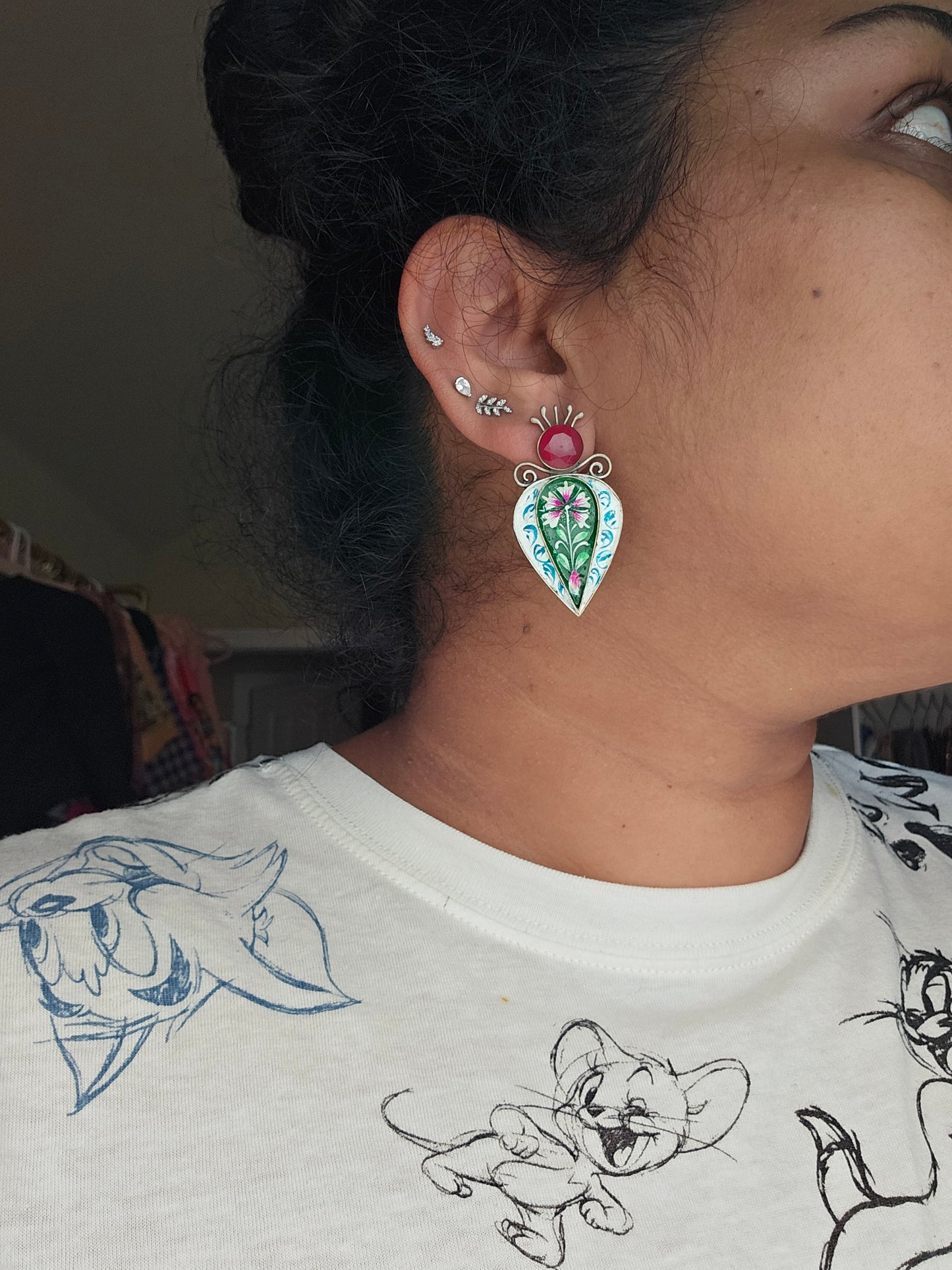 Handpainted silver alike stud earrings