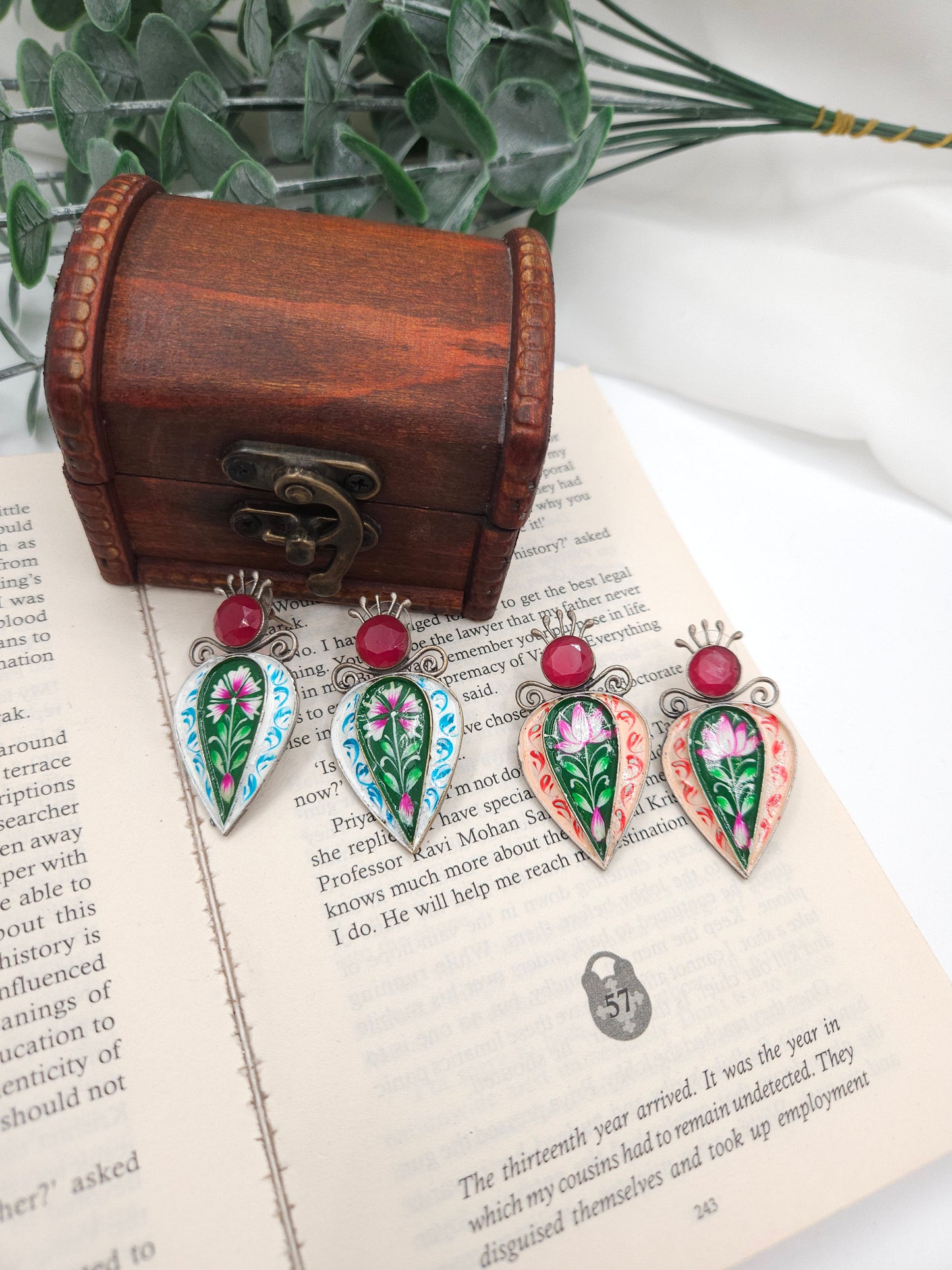 Handpainted silver alike stud earrings