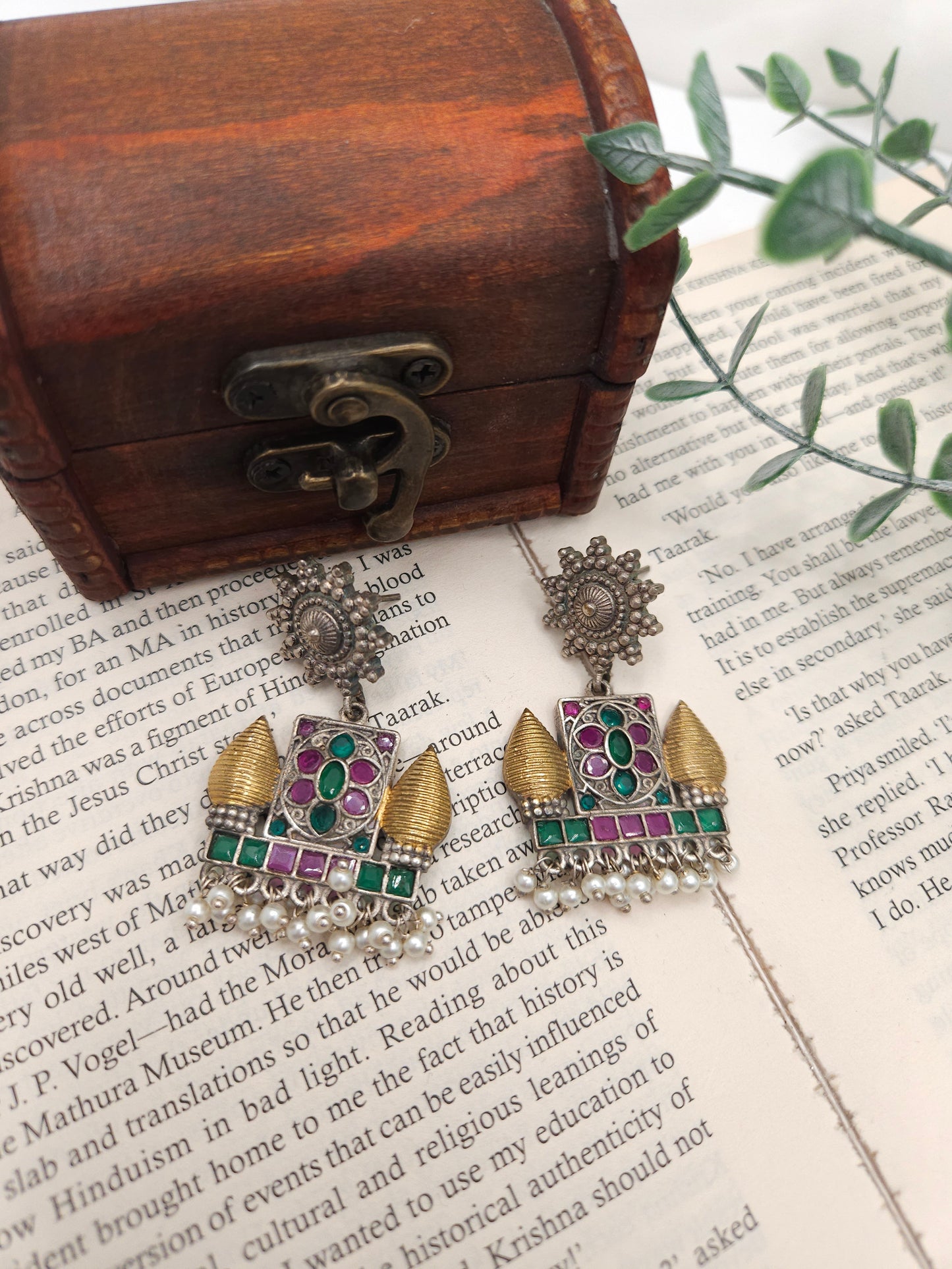 Mogul dualtone silver alike earrings