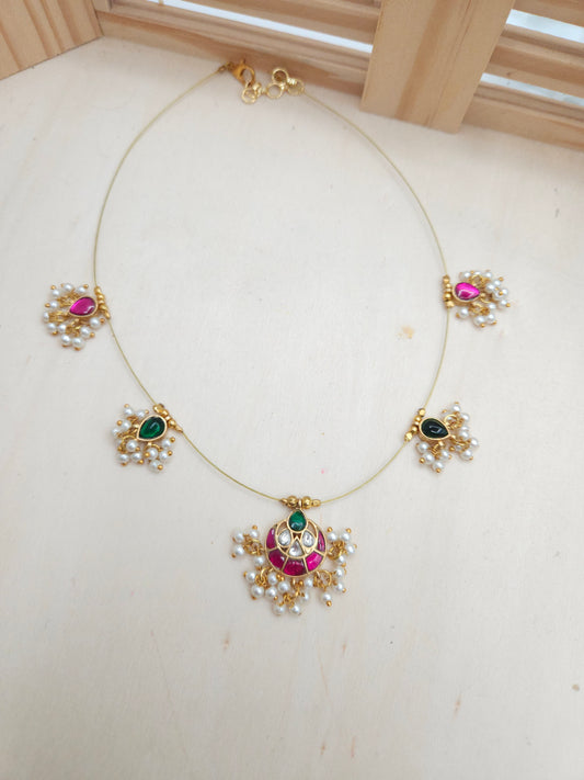 Lotus jadau kundan invisible necklace