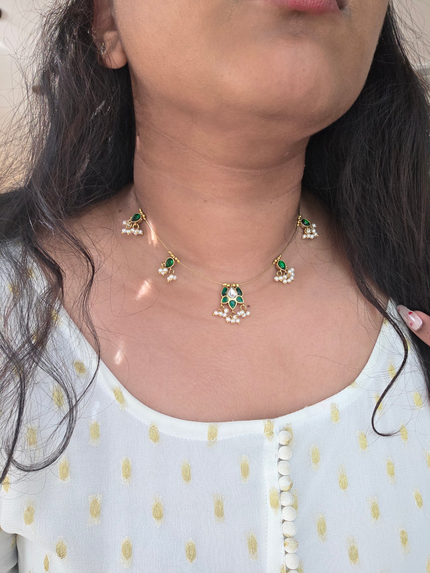 Lotus jadau kundan invisible necklace
