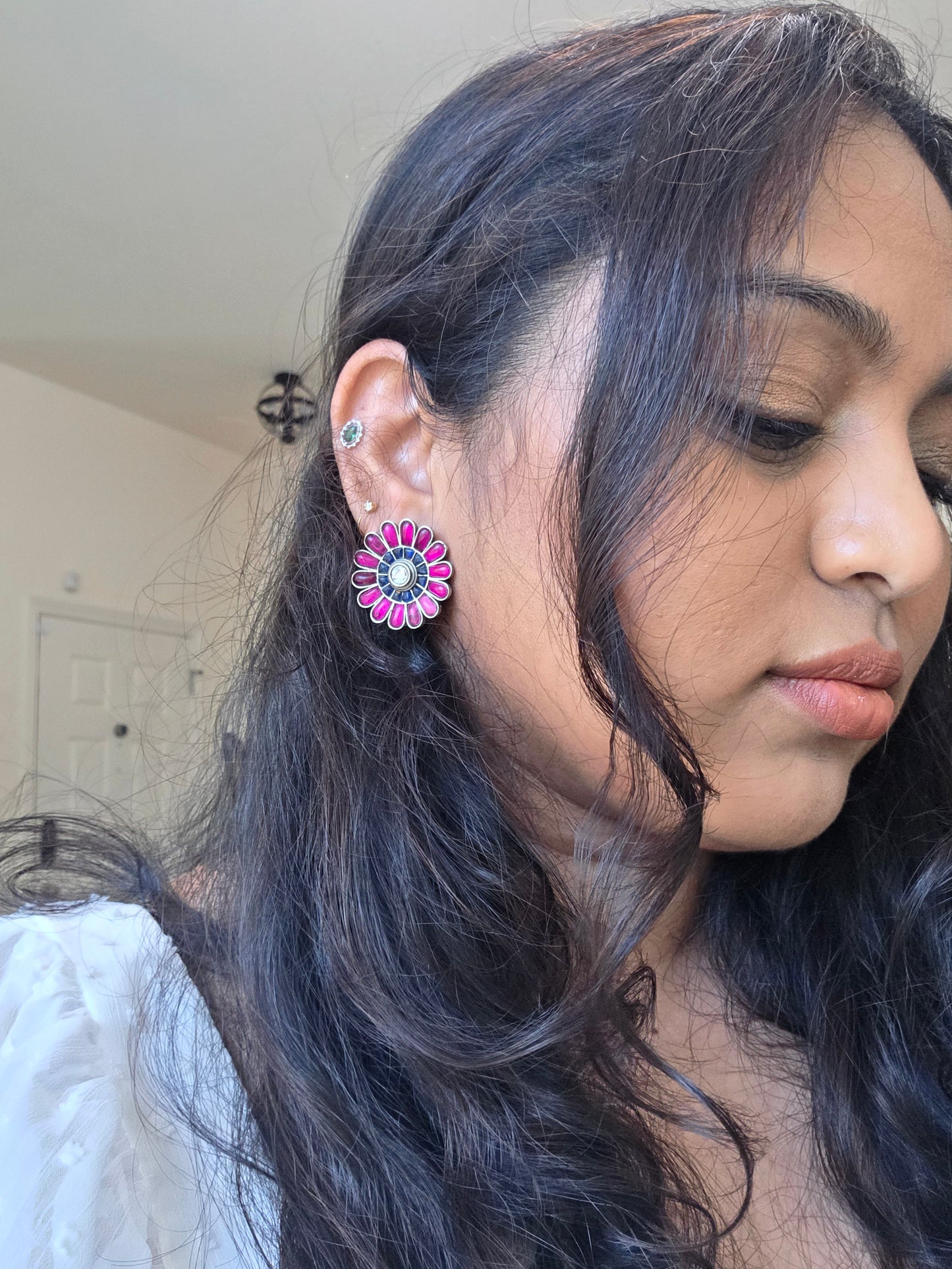 Medium kemp silver alike stud earrings