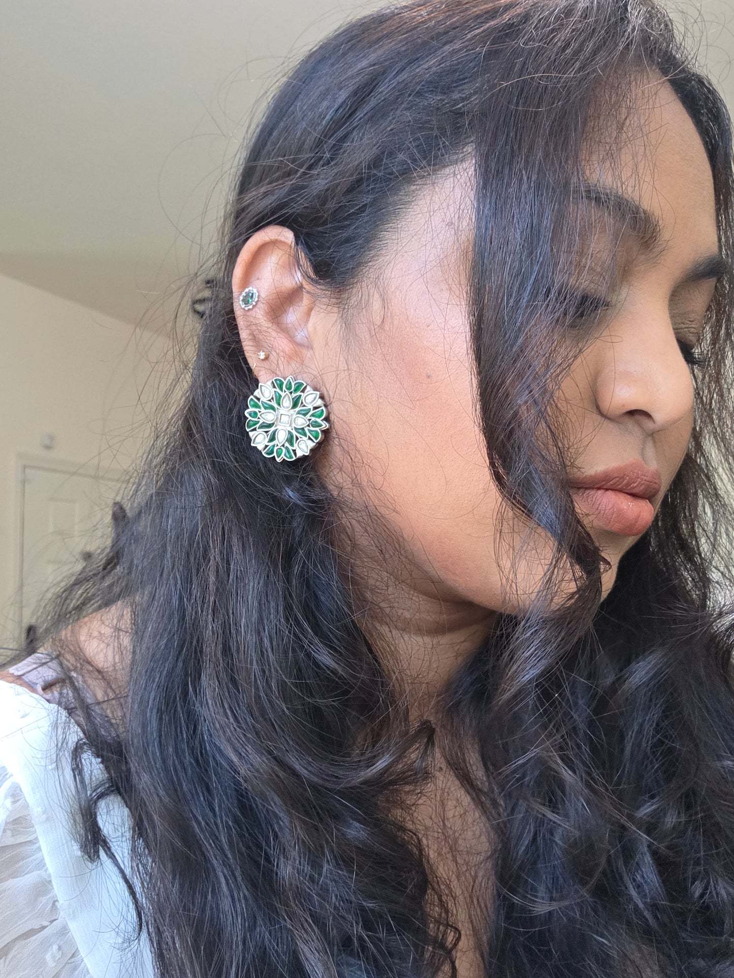 Medium kemp silver alike stud earrings