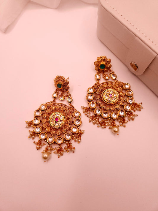 Goldplated Kundan chandbali earrings