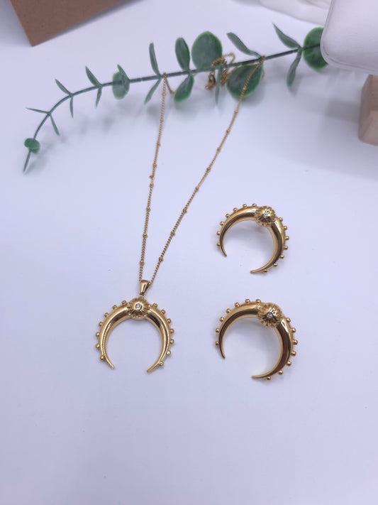 Crescent stainless contemporary necklace  earrings