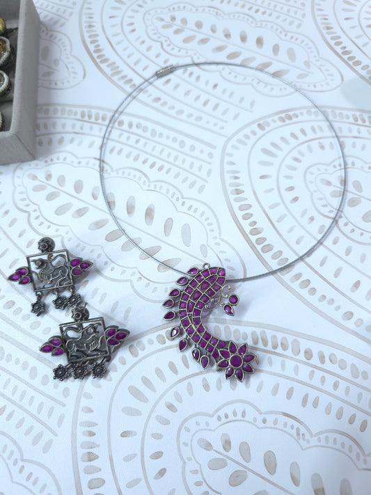 Fish hasli dual tone pendant necklace set