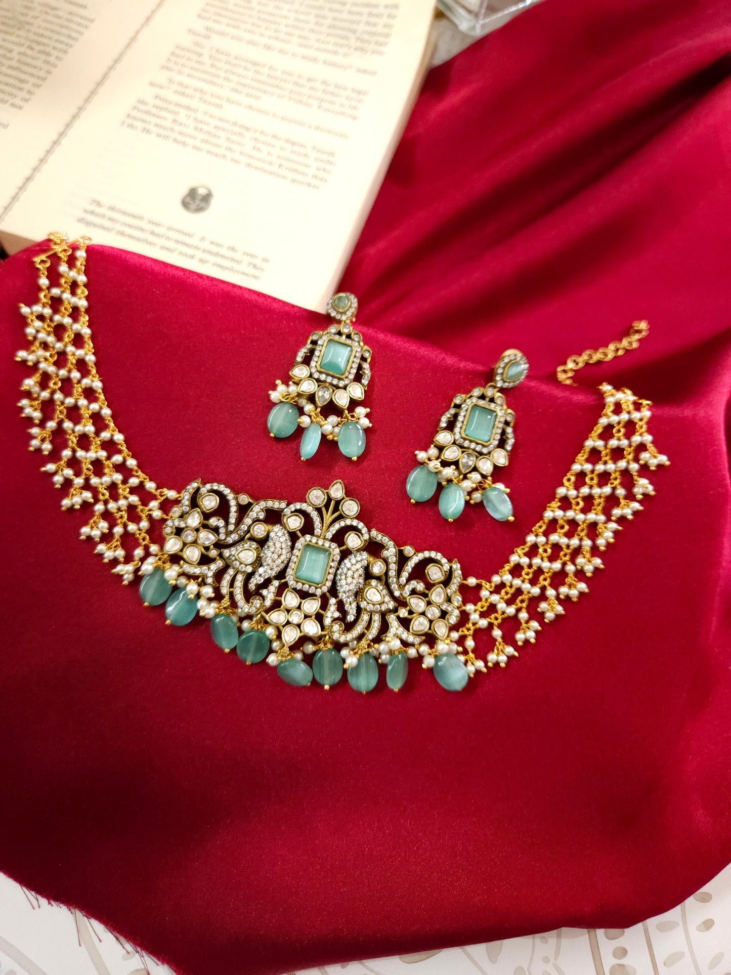 Victorian polki necklace with earrings
