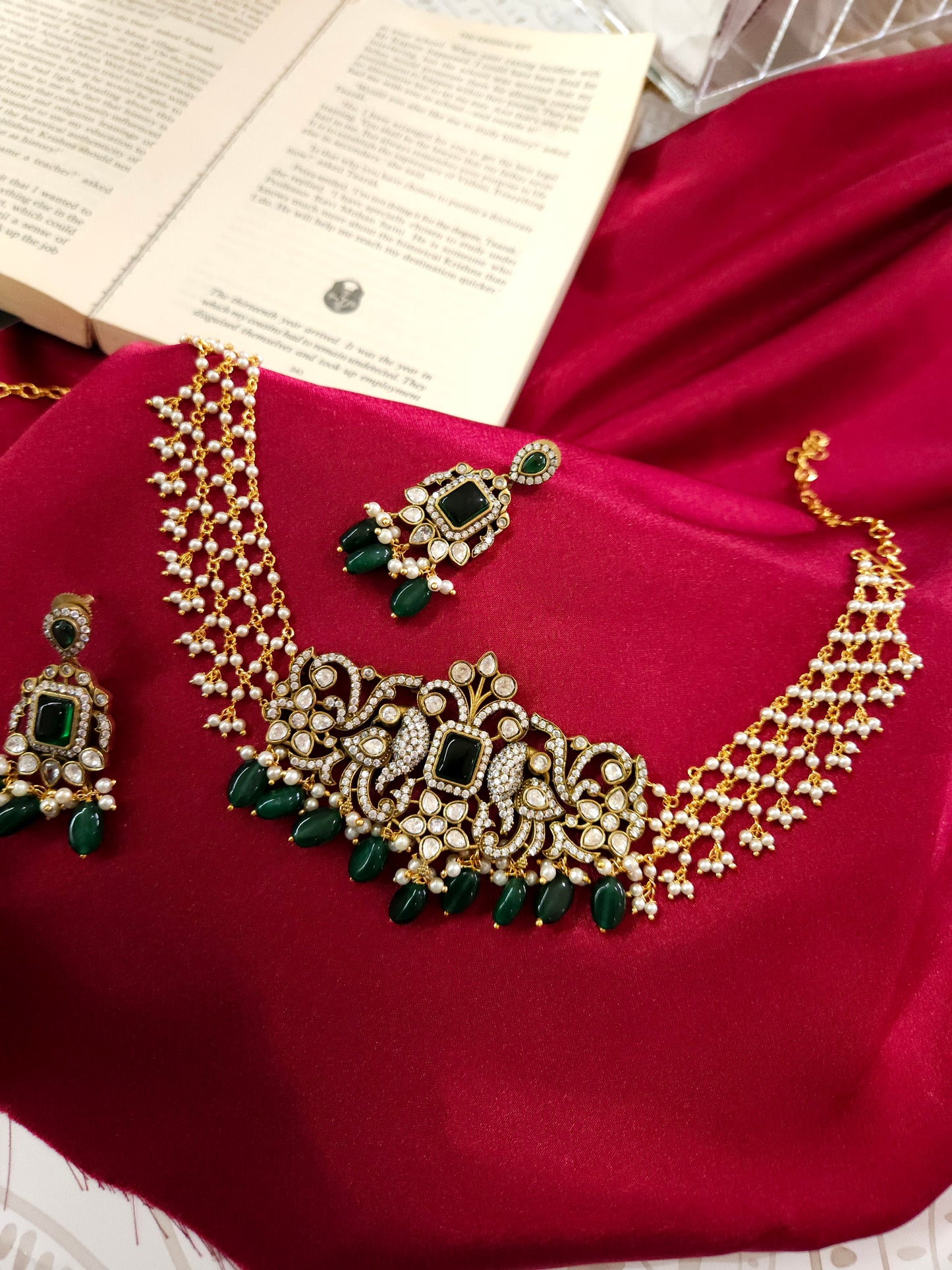 Victorian polki necklace with earrings