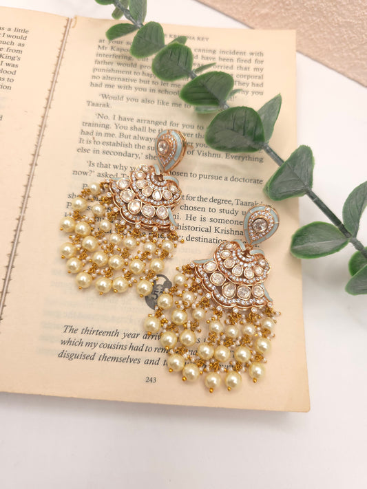 Ashmitha Regal Polki Pearl Chandbali Earrings