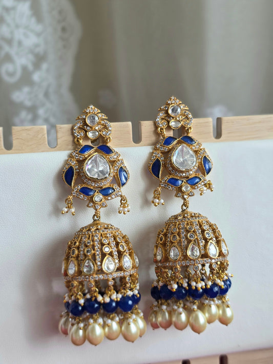 Victorian mossanite polki jhumka earrings