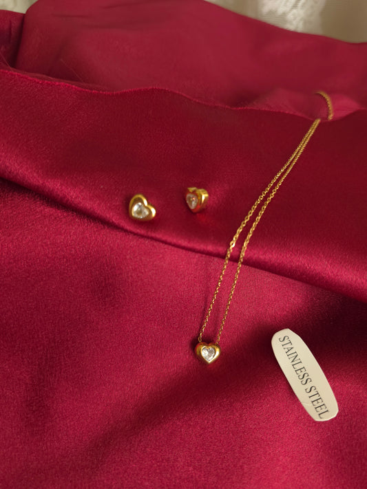 Heart stainless contemporary necklace & earrings