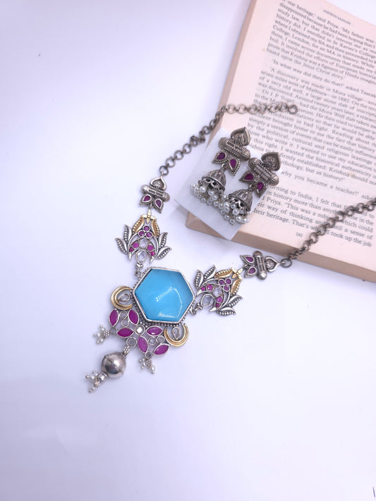 Anchal silver alike necklace set