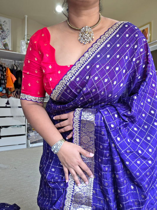 Purplish blue chinon silk saree