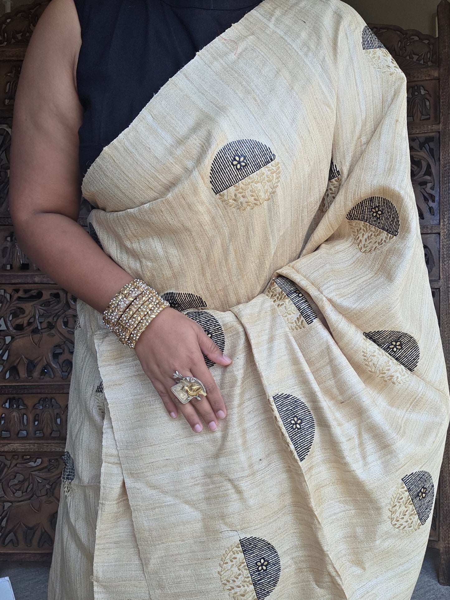 Tussar gitcha silk embroidered Saree