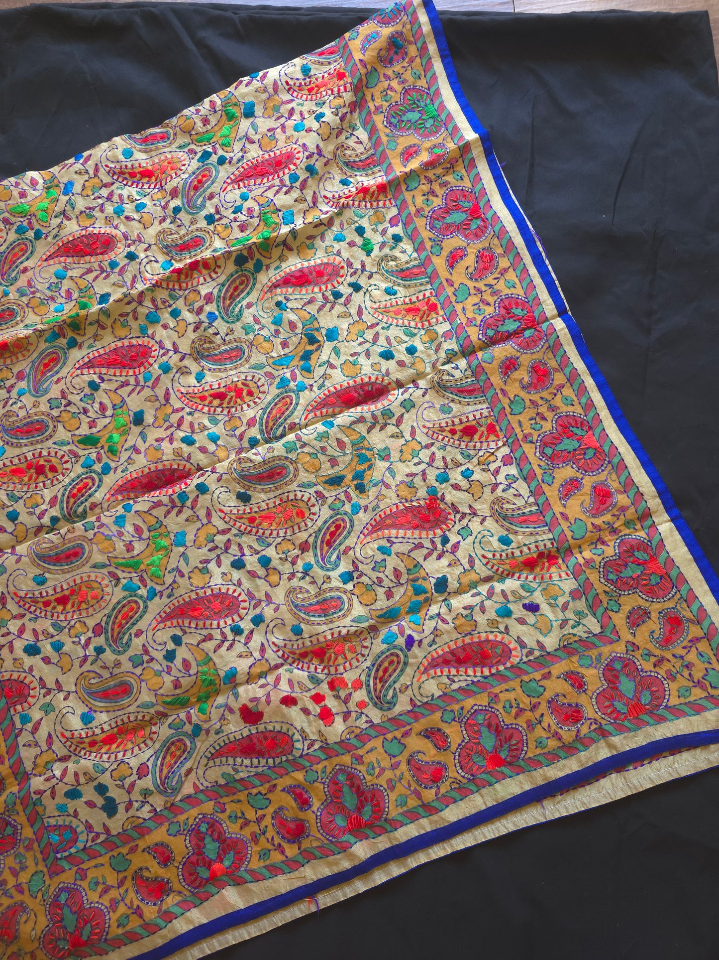 Madhubani dupatta phulkari dupatta hand embroidered dupatta kalamkari gift for her women gifts half white dupatta blue dupatta red dupatta