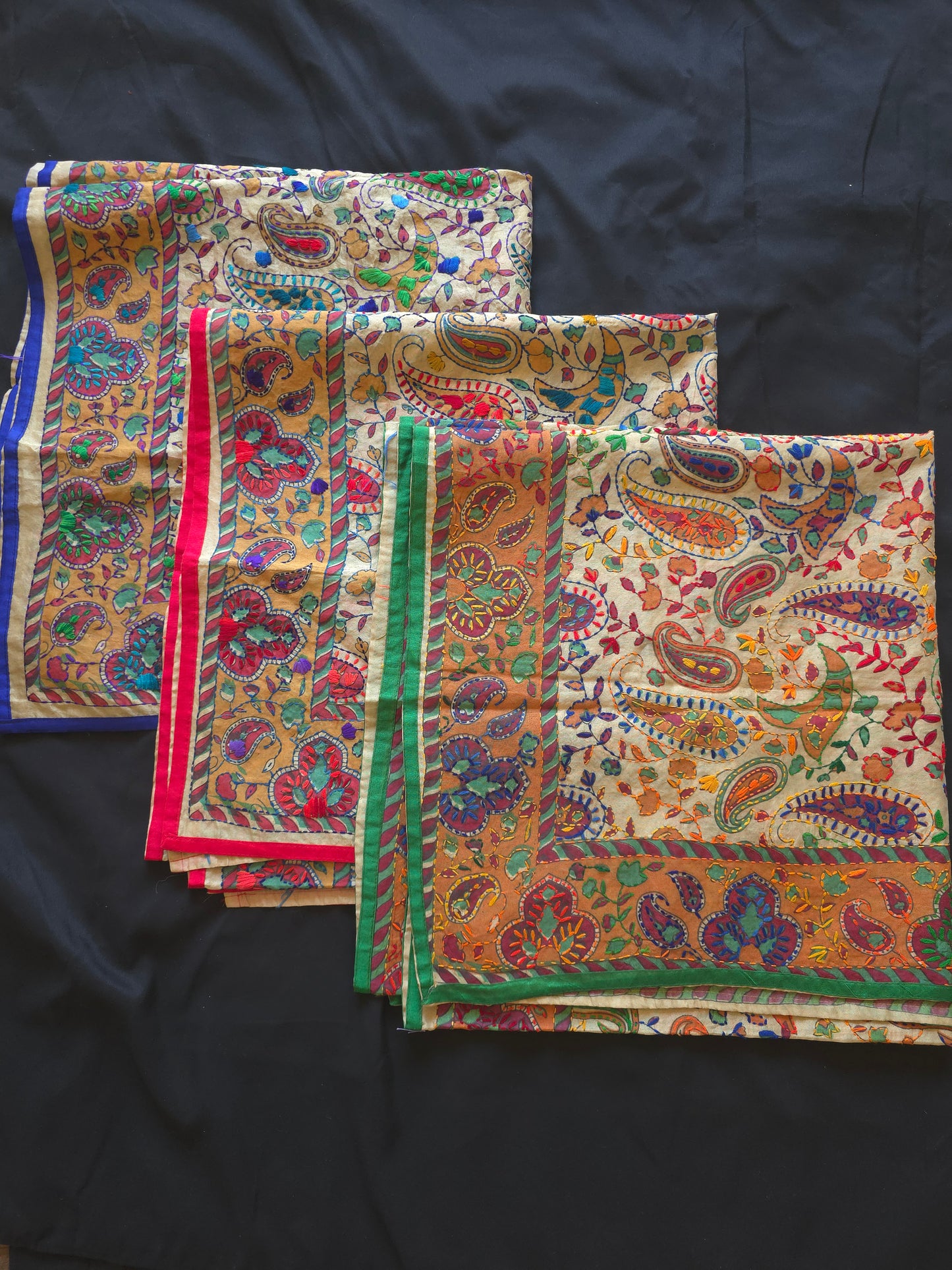 Madhubani dupatta phulkari dupatta hand embroidered dupatta kalamkari gift for her women gifts half white dupatta blue dupatta red dupatta