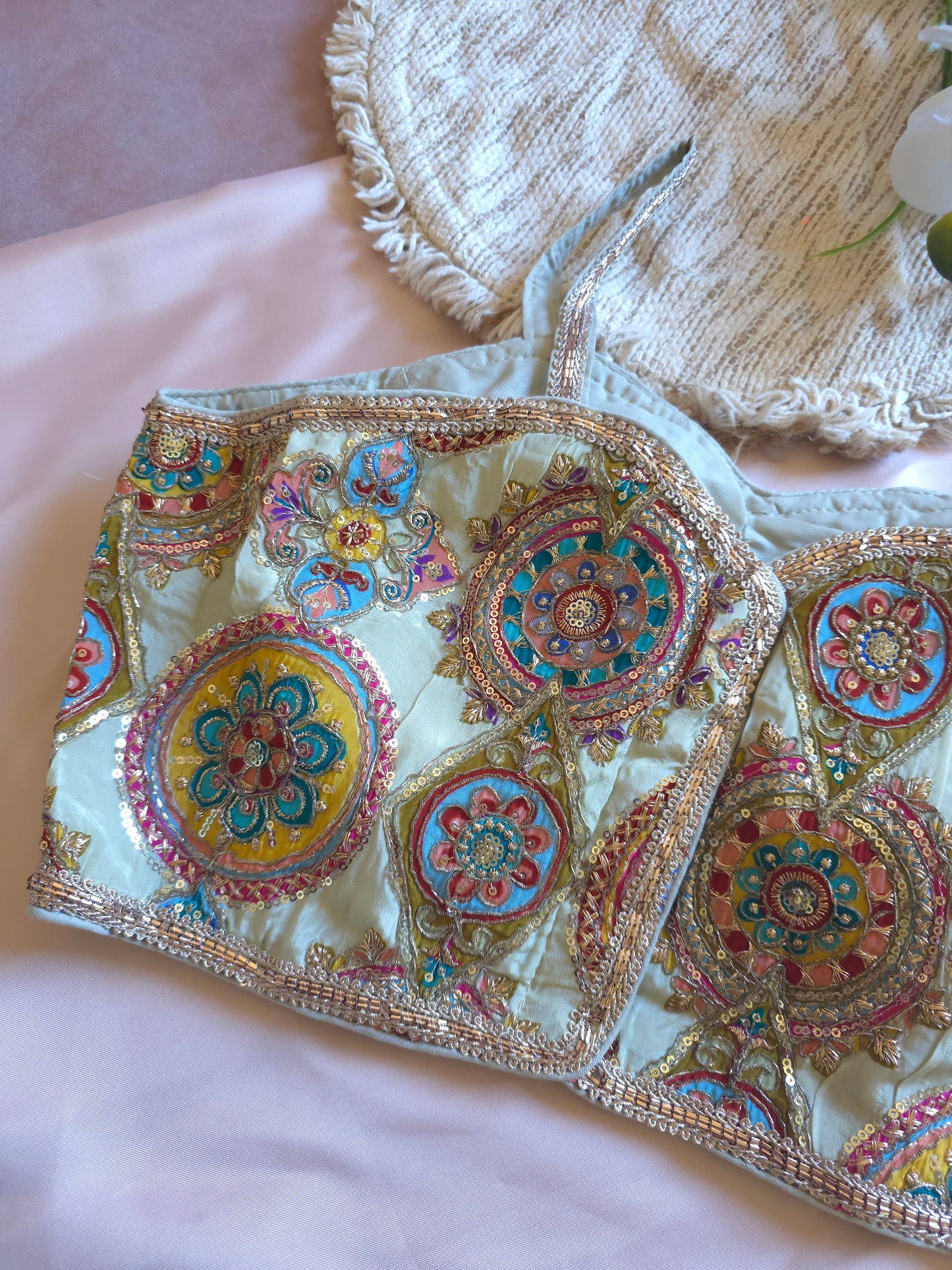 Purple Embroidered sleeveless Blouse