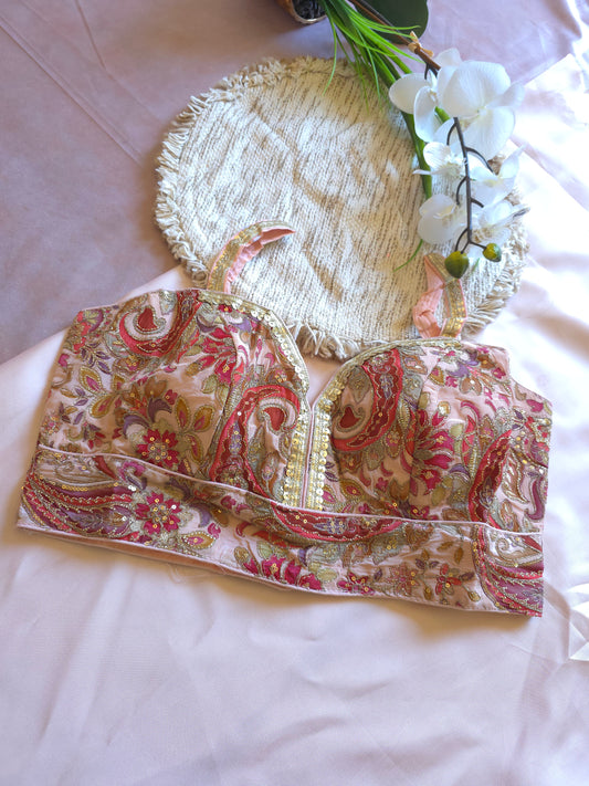 Peach Embroidered sleeveless Blouse