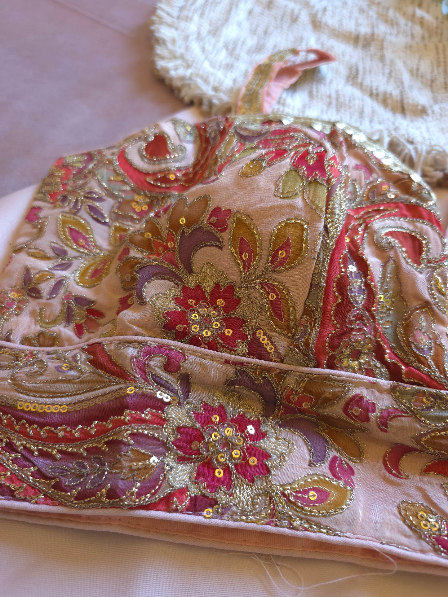 Peach Embroidered sleeveless Blouse