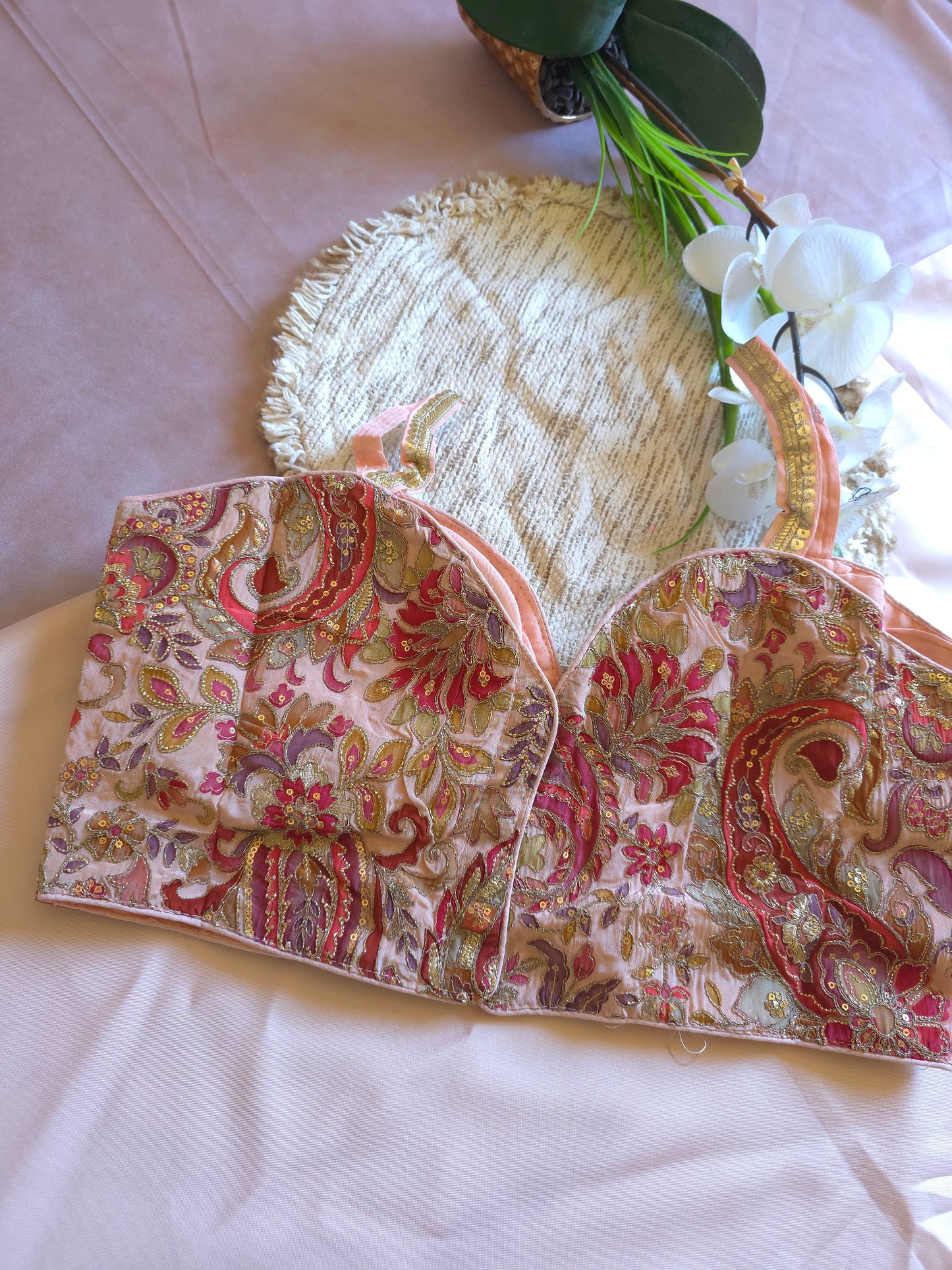 Peach Embroidered sleeveless Blouse