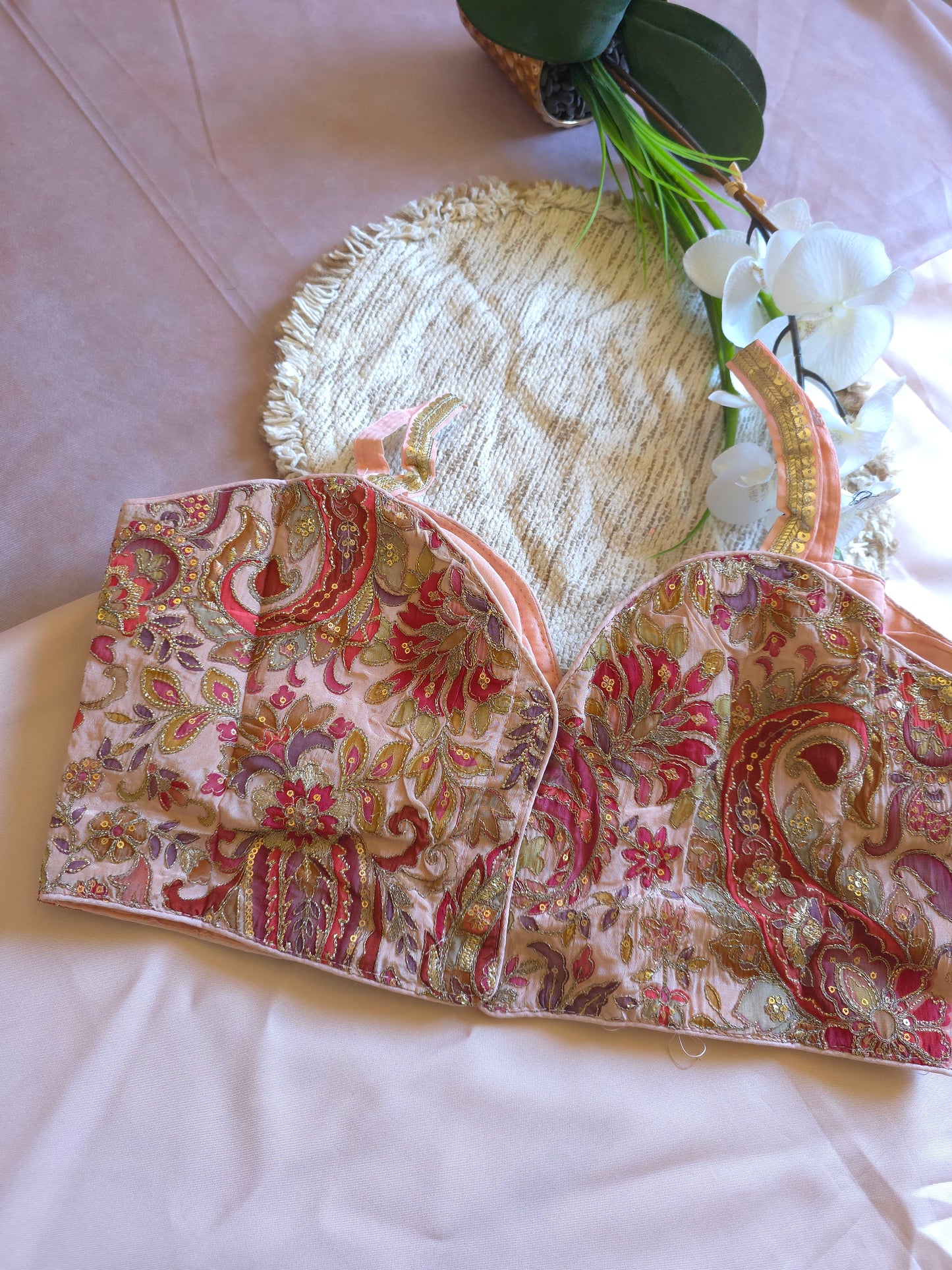 Peach Embroidered sleeveless Blouse