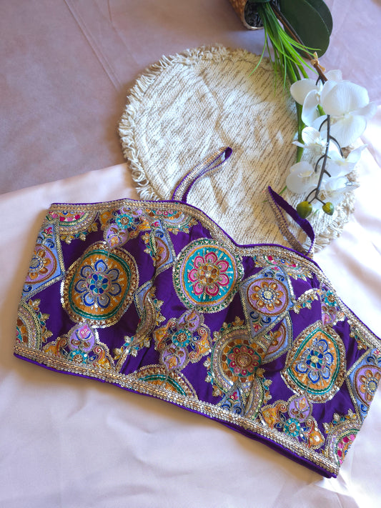 Purple Embroidered sleeveless Blouse
