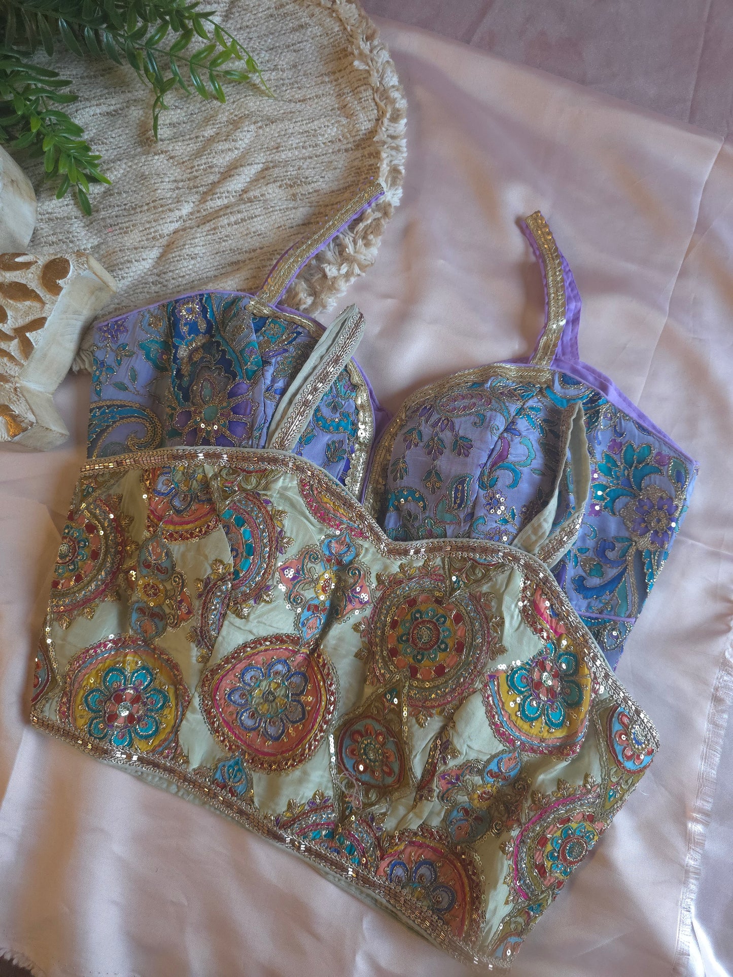 Purple Embroidered sleeveless Blouse