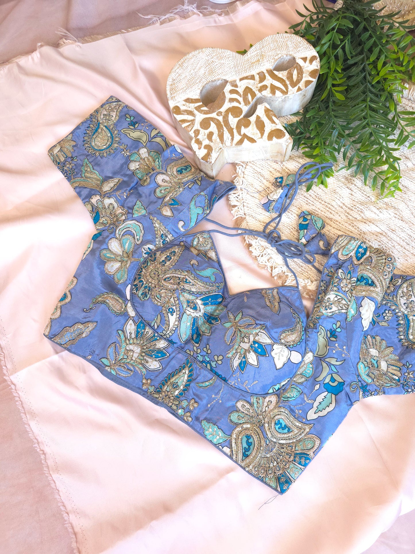 Blue Crepe Viscose Halter Neck Blouse