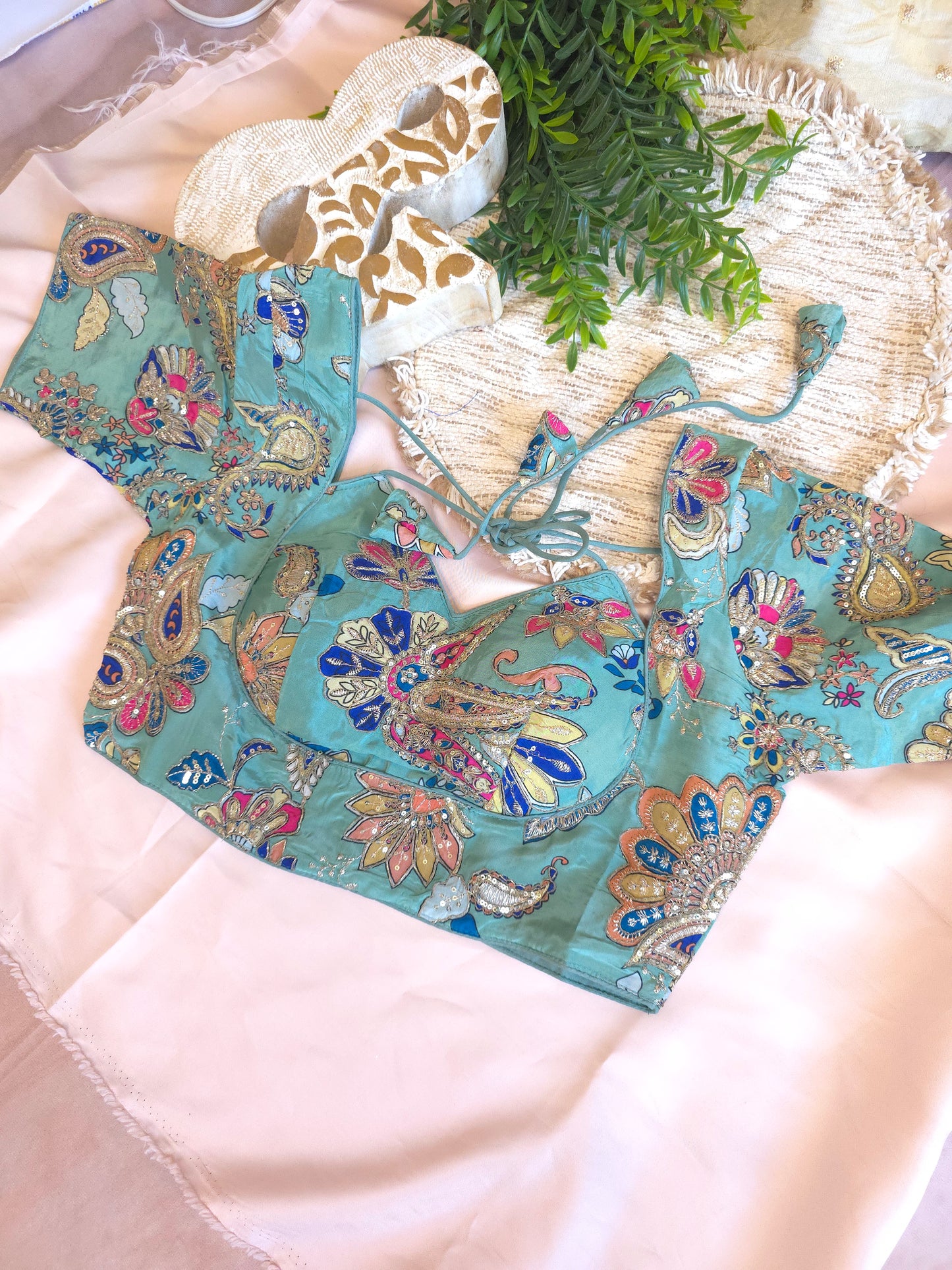 Mint Crepe Viscose Halter Neck Blouse