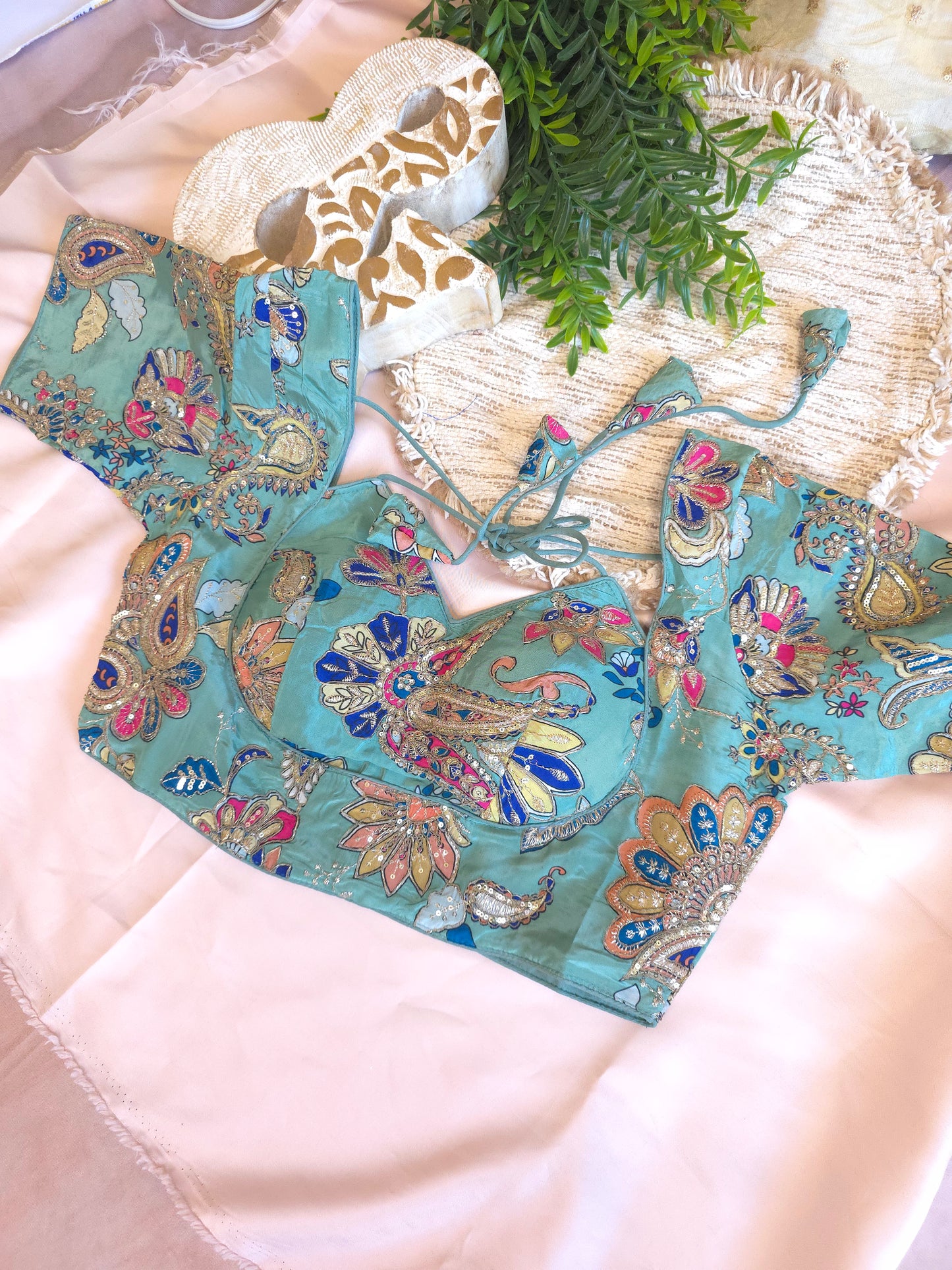 Mint Crepe Viscose Halter Neck Blouse