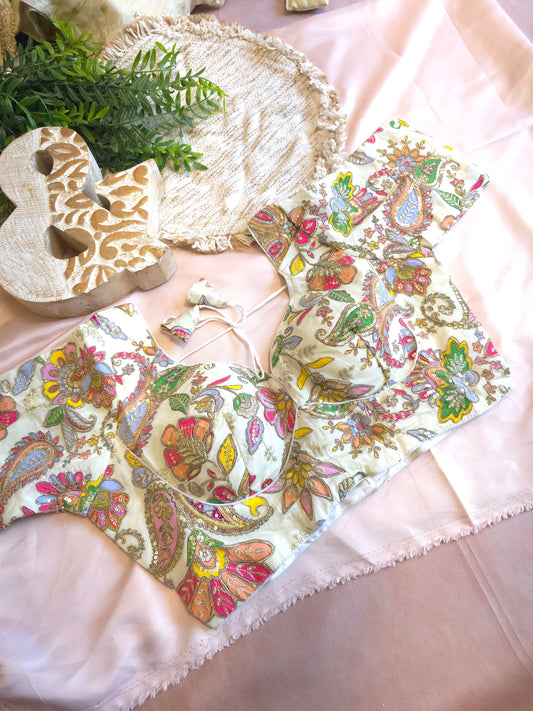 Half white floral embroidered Blouse