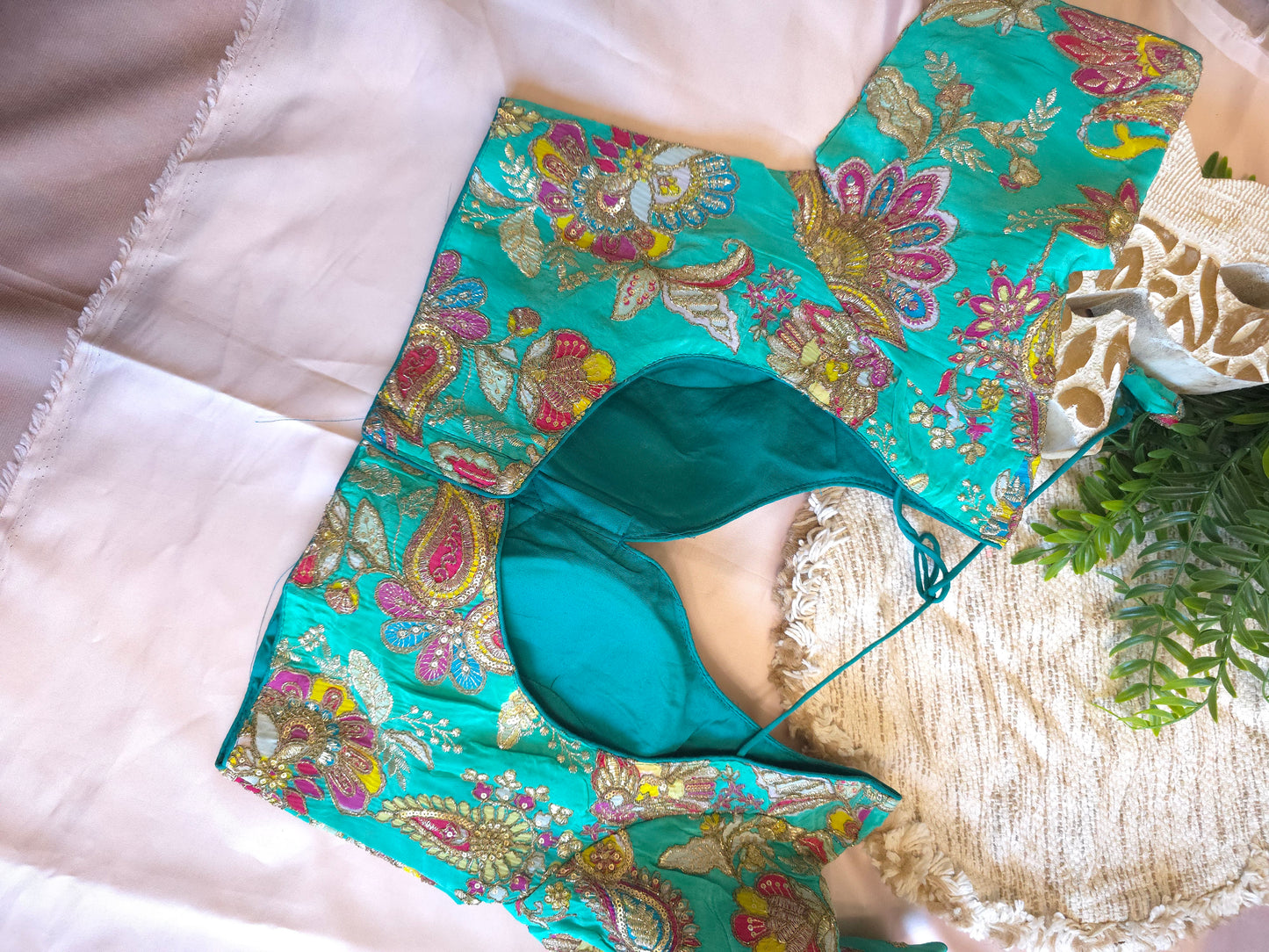 Green floral embroidered Blouse