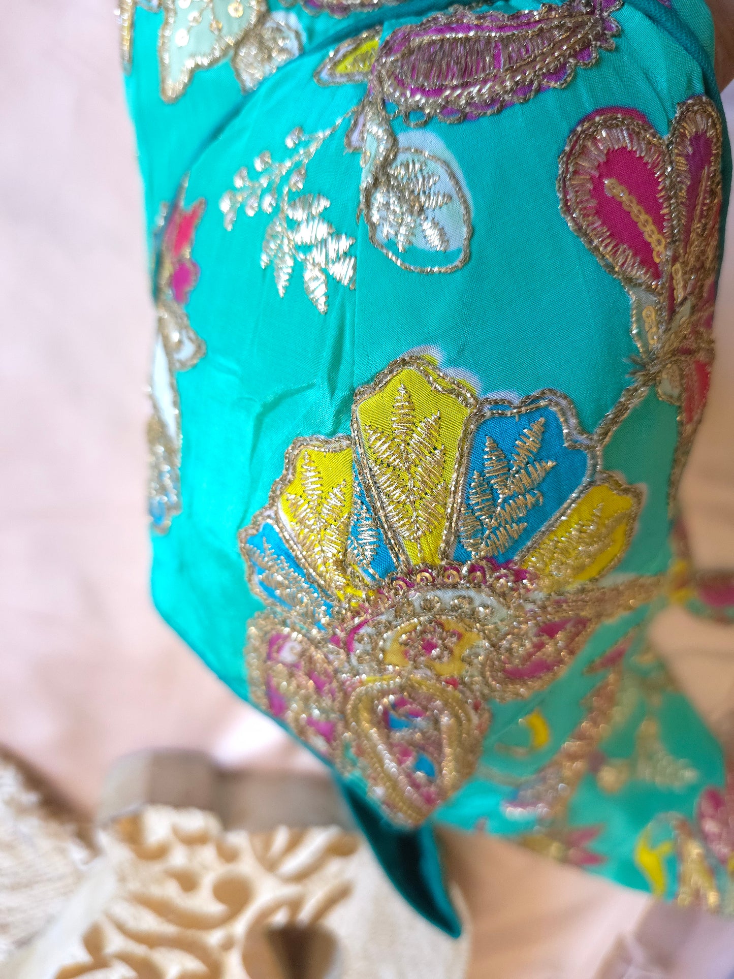 Green floral embroidered Blouse