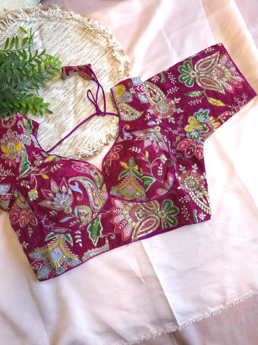 Maroon floral embroidered Blouse