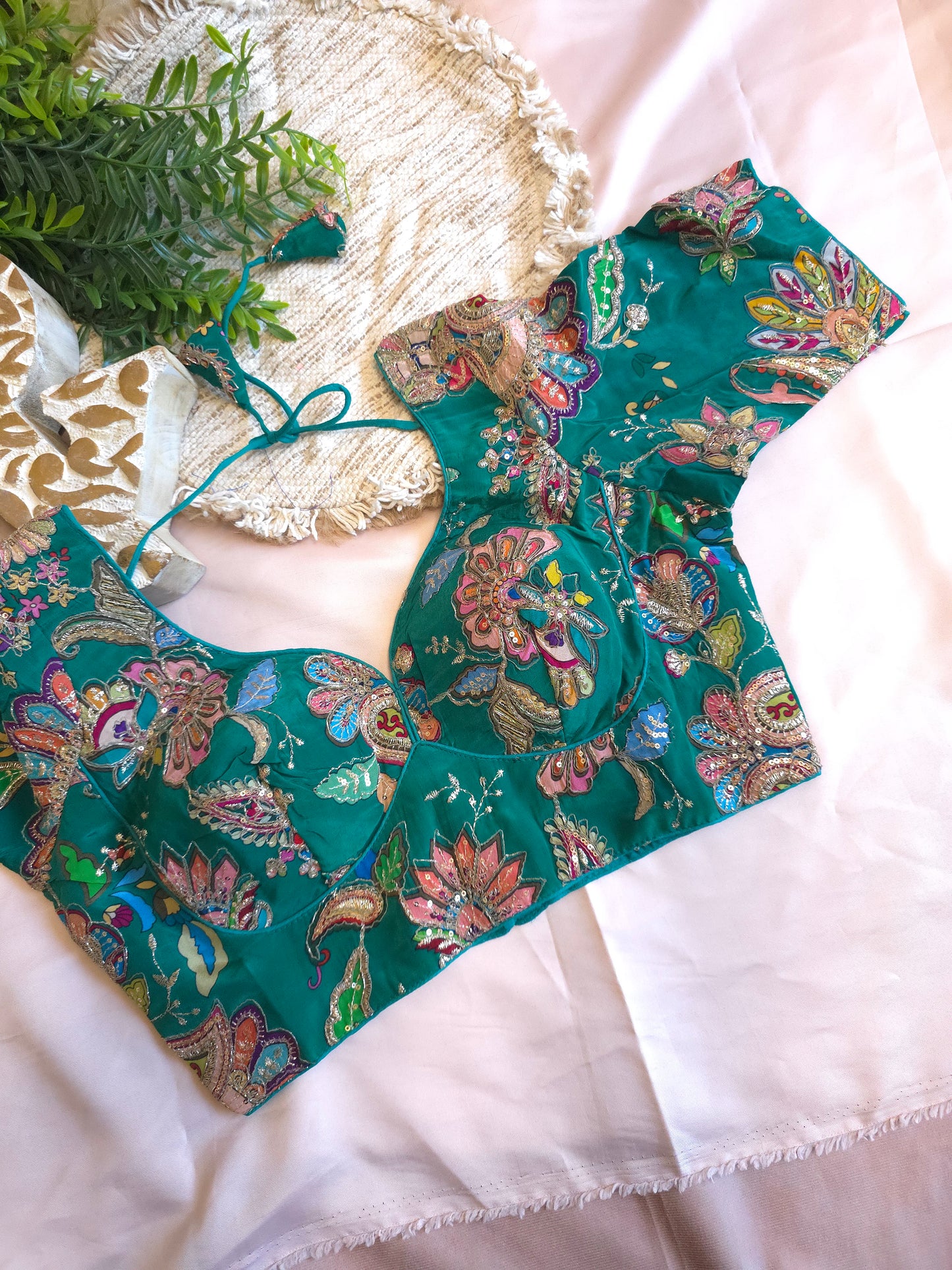 Green floral embroidered Blouse