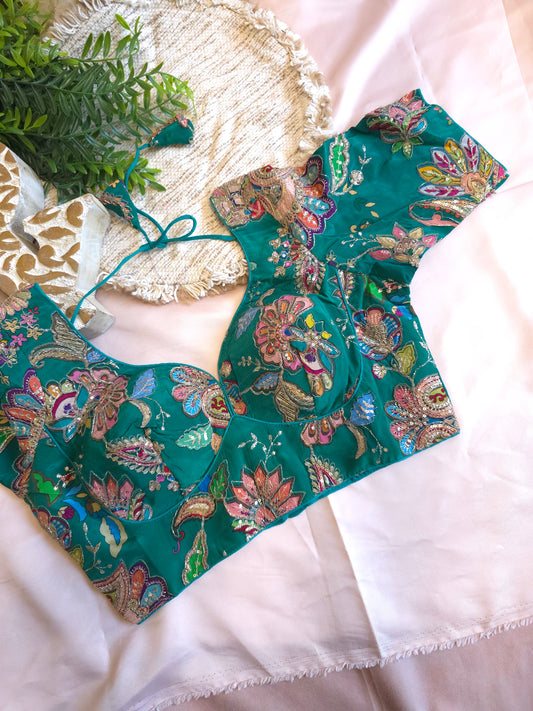 Green floral embroidered Blouse