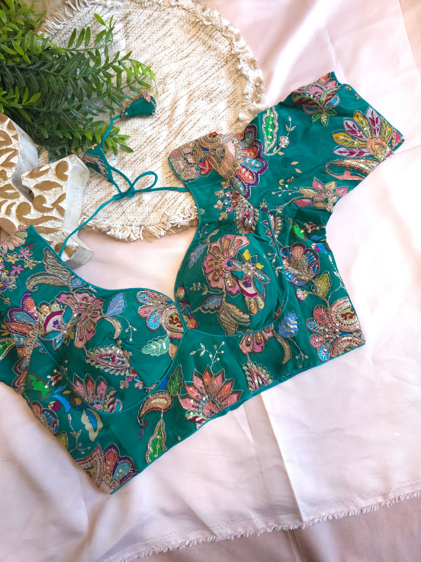 Green floral embroidered Blouse