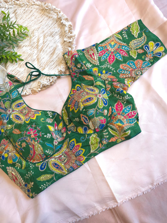 Green floral embroidered Blouse