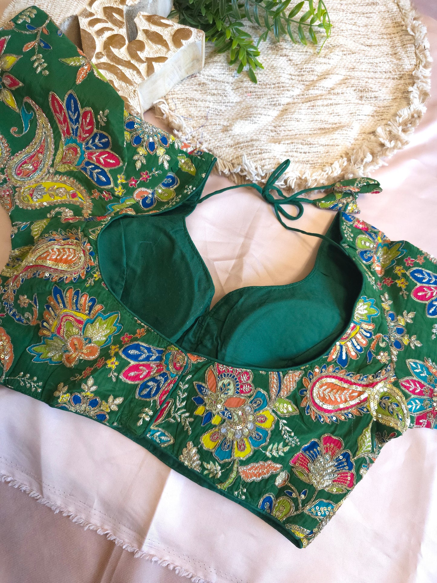 Green floral embroidered Blouse