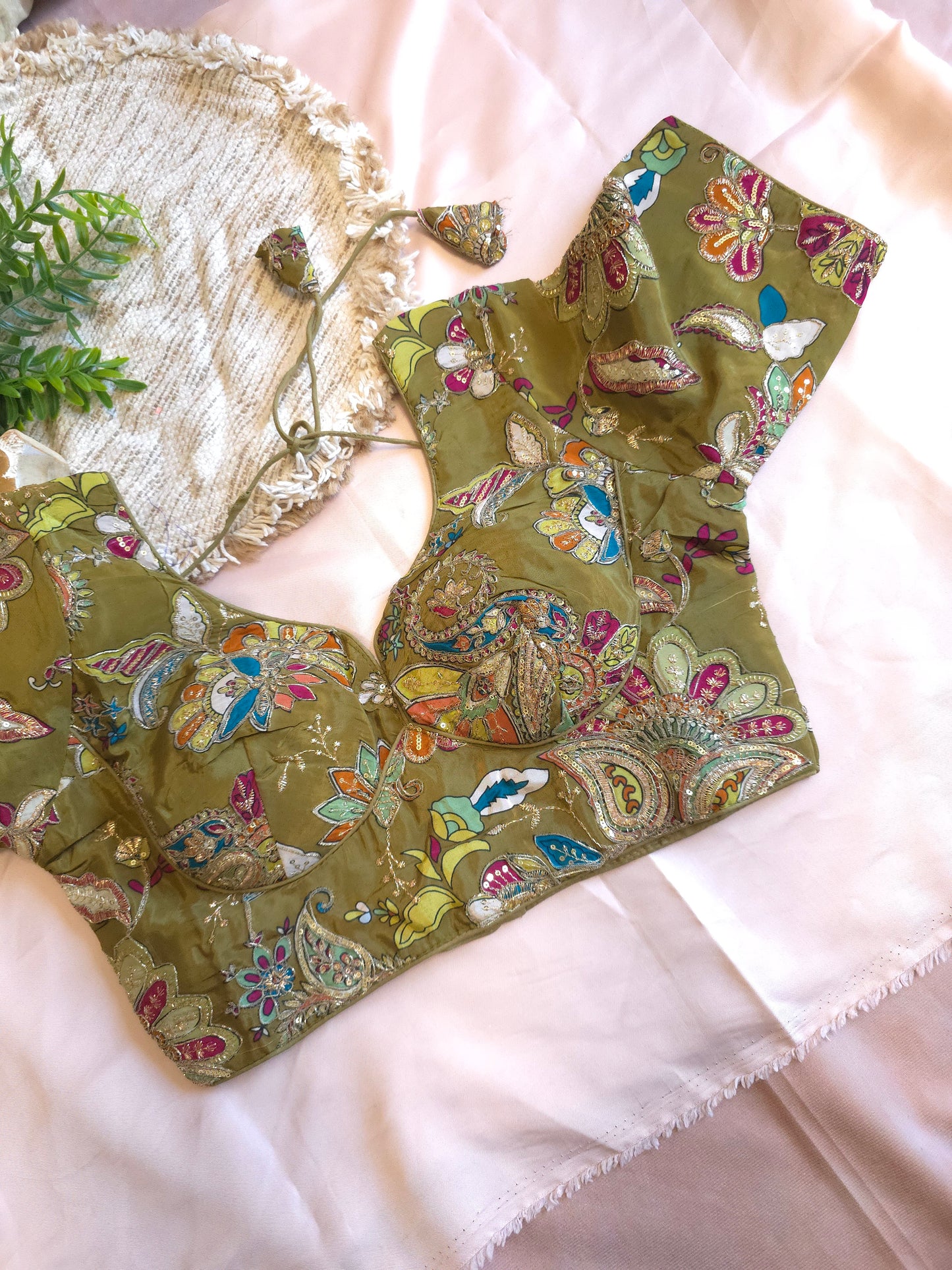 Mehendi green floral embroidered Blouse
