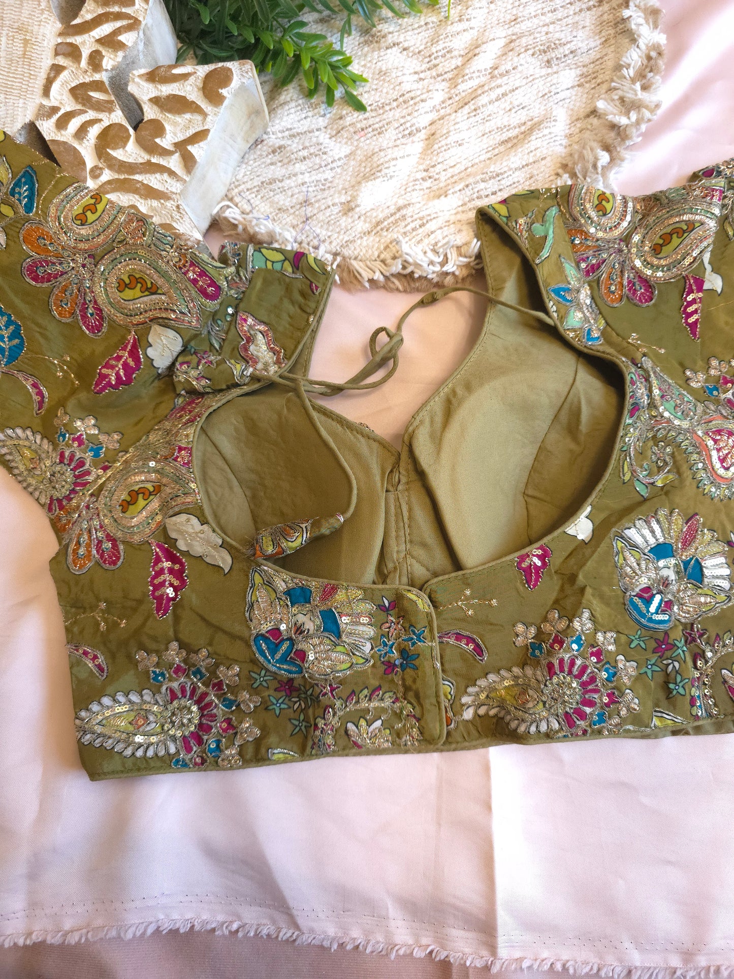 Mehendi green floral embroidered Blouse