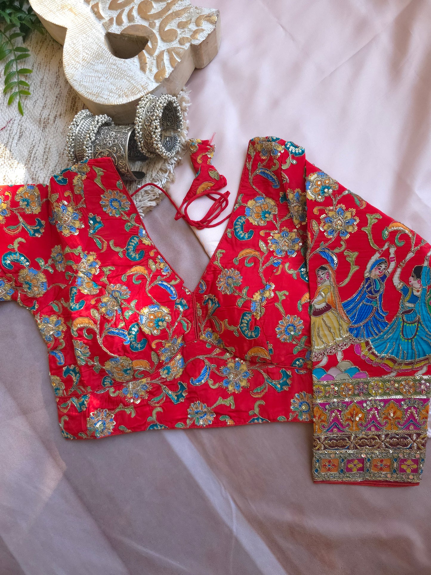 Red Crepe Viscose Embroidered Full-Sleeve Blouse