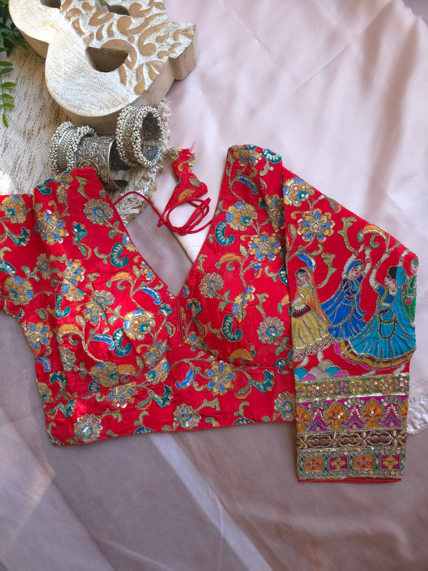 Red Crepe Viscose Embroidered Full-Sleeve Blouse