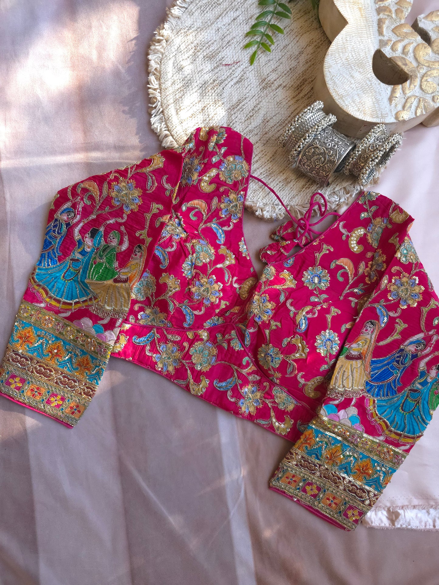 Pink Crepe Viscose Embroidered Full-Sleeve Blouse