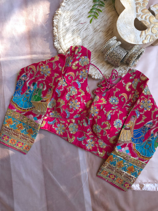 Pink Crepe Viscose Embroidered Full-Sleeve Blouse