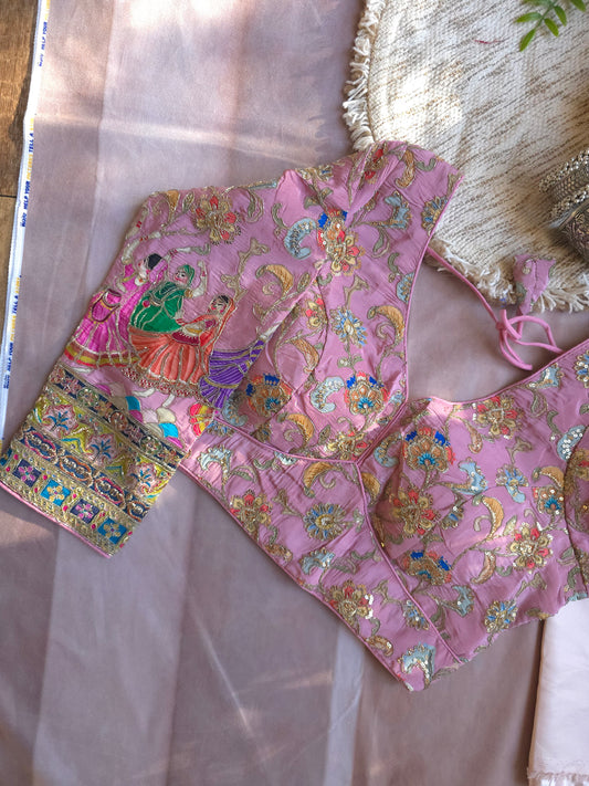 Pink Crepe Viscose Embroidered Full-Sleeve Blouse( preorder arrives in 2weeks)