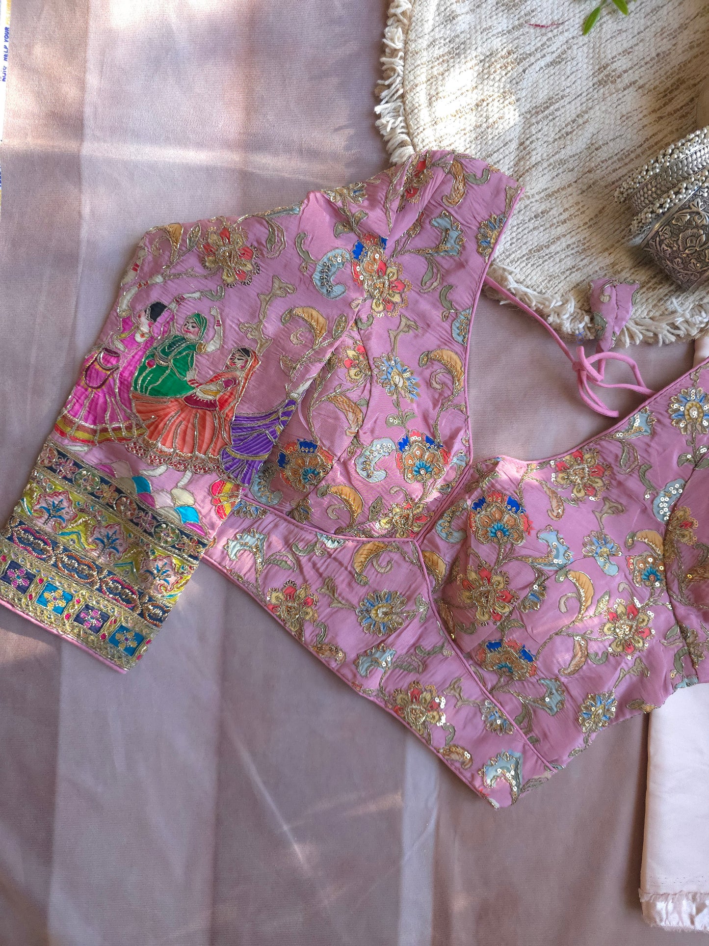 Pink Crepe Viscose Embroidered Full-Sleeve Blouse( preorder arrives in 2weeks)