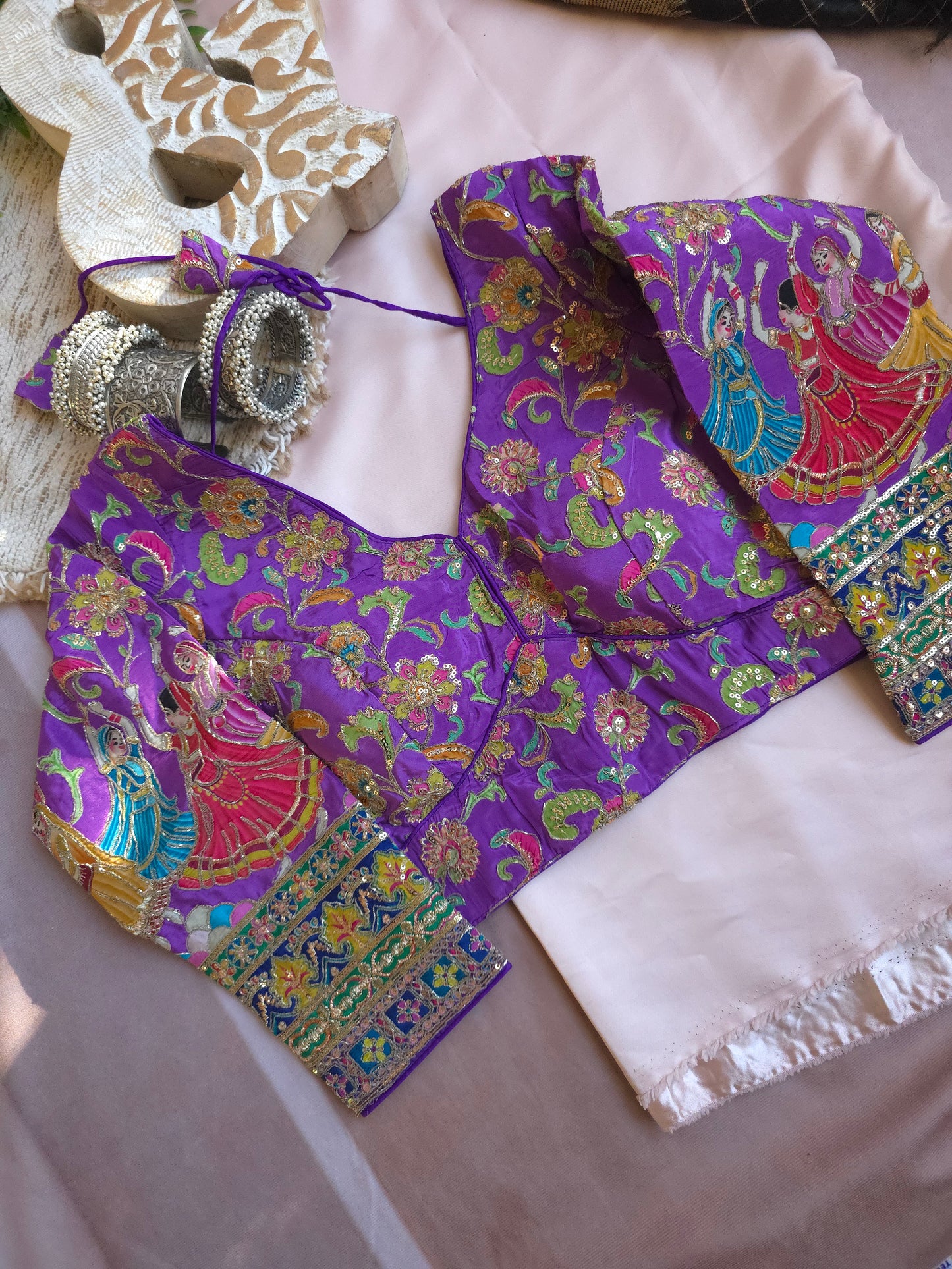 Purple Crepe Viscose Embroidered Full-Sleeve Blouse