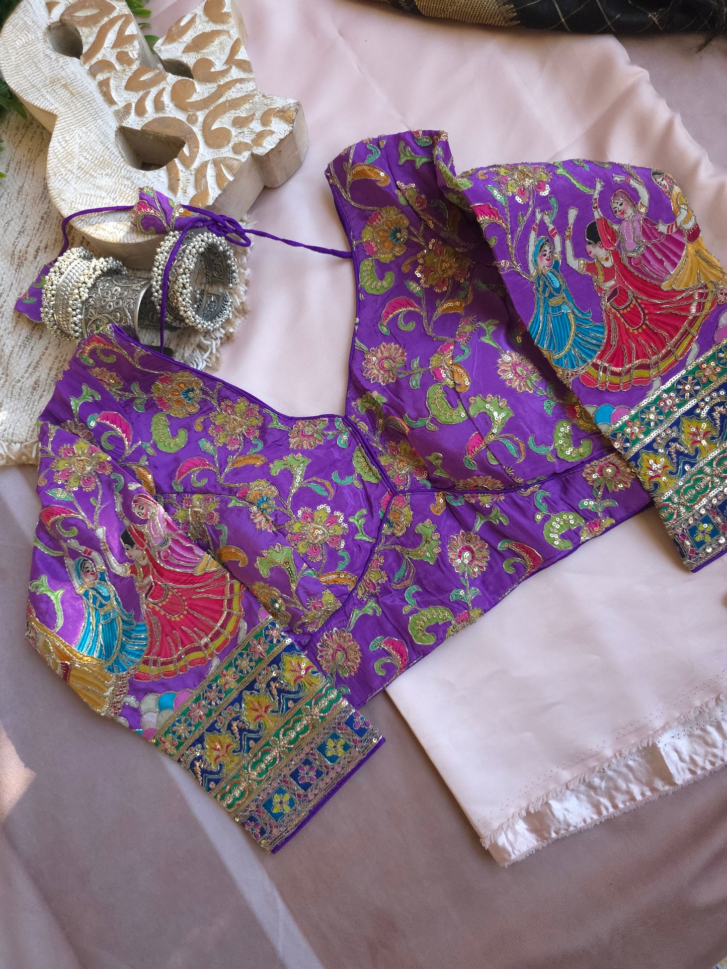 Purple Crepe Viscose Embroidered Full-Sleeve Blouse