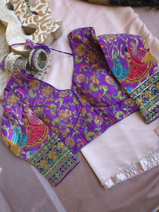 Purple Crepe Viscose Embroidered Full-Sleeve Blouse